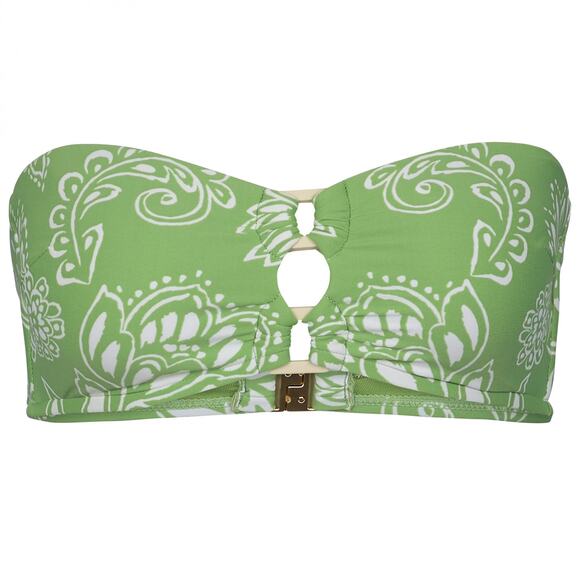 SEAFOLLY Bandeau Bra Bikini Top Women 6 Green Tea Floral Print Ring Details NEW - Picture 2 of 11